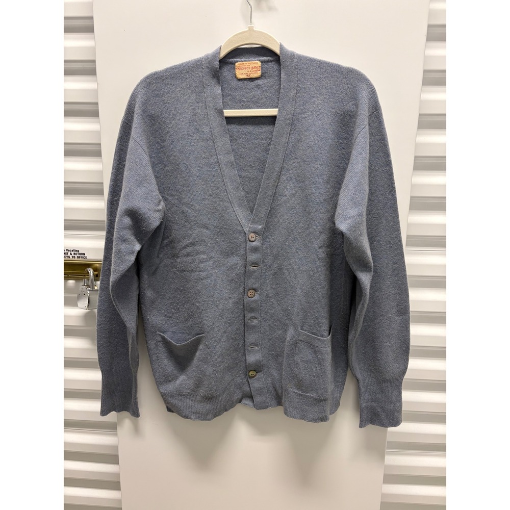 Vintage 1950s Saks Fifth Avenue Caerlee Cardigan Mens 42 Blue Cashmere Scotland